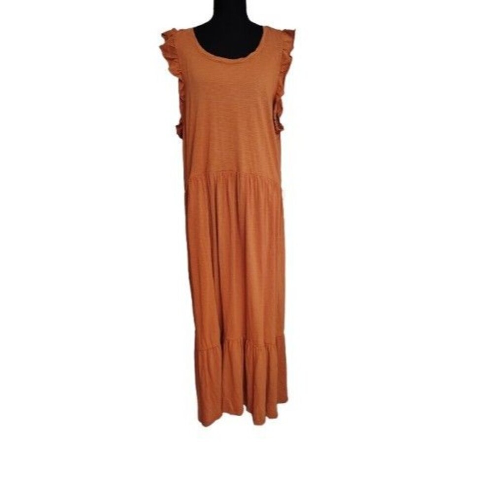 Wonderly Terracotta Orange Ruffle Sleeve Tiered Slub Knit Maxi Dress XXL